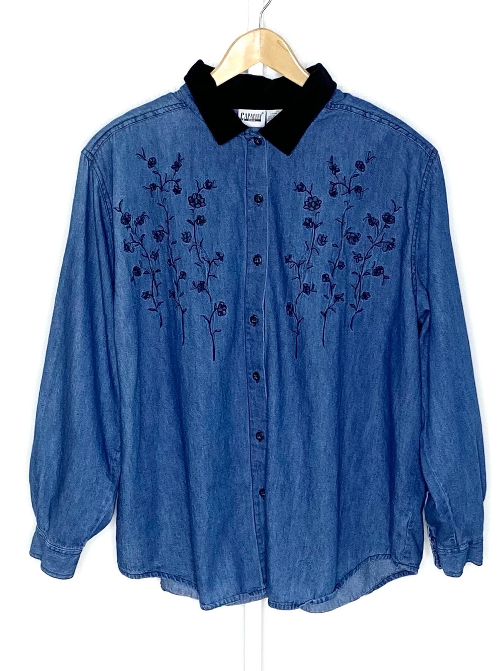 Capacity | 90s VINTAGE Denim Chambray Embroidered Butter Mom Button-Down Sz 2X